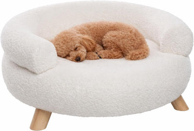 Flamingo hondenbed – sofa hond – sofa kat – deteno rond wit – 54 x 54 x 27 cm – houten pootjes