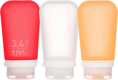 Human gear - gotoob+ 3-pack - herbruikbaar - reisflesje - flacon - lekvrij - medium - 74ml - clear red orange m