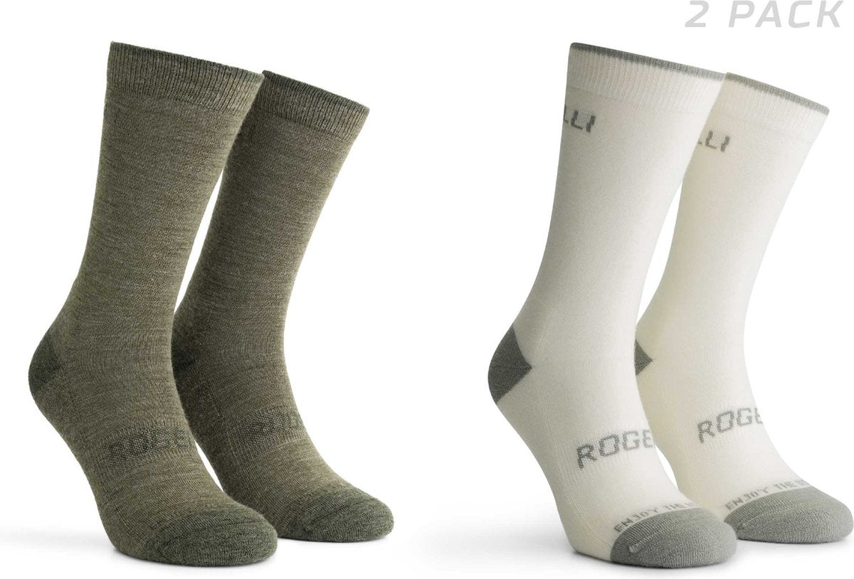 Rogelli merino wool dames en heren 2 pack fietssokken - groen taupe
