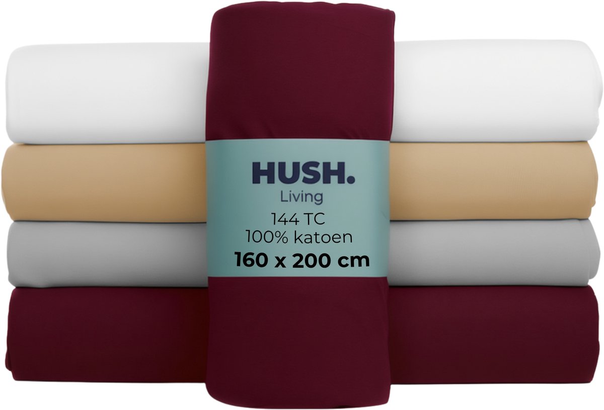 Hush. living hush living - hoeslaken 160x200+30cm - 100% katoen, 144tc, soepel en ademend - elastiek rondom - bordeaux