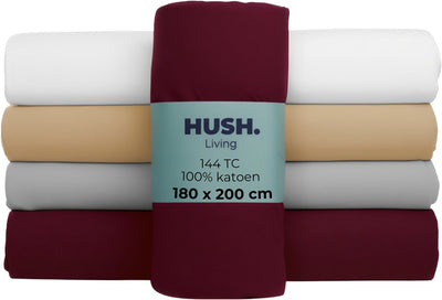 Hush. living hush living - hoeslaken 180x200+30cm - 100% katoen, 144tc, soepel en ademend - elastiek rondom - bordeaux