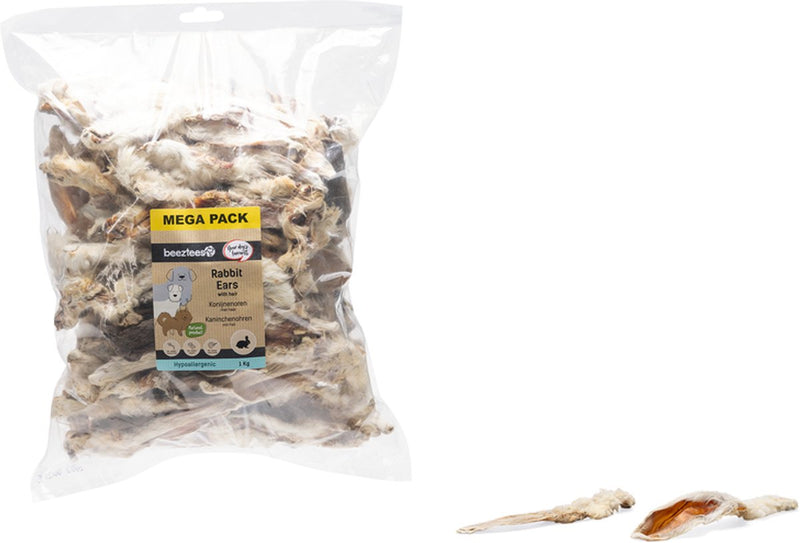 Beeztees konijnenoren met haar - kauwsnacks - hondensnacks - hond - voordeelverpakking - 1000 gram
