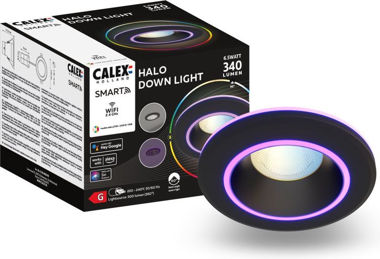 Calex halo slimme inbouwspot - smart downlight - rgb en warm wit licht - zwart