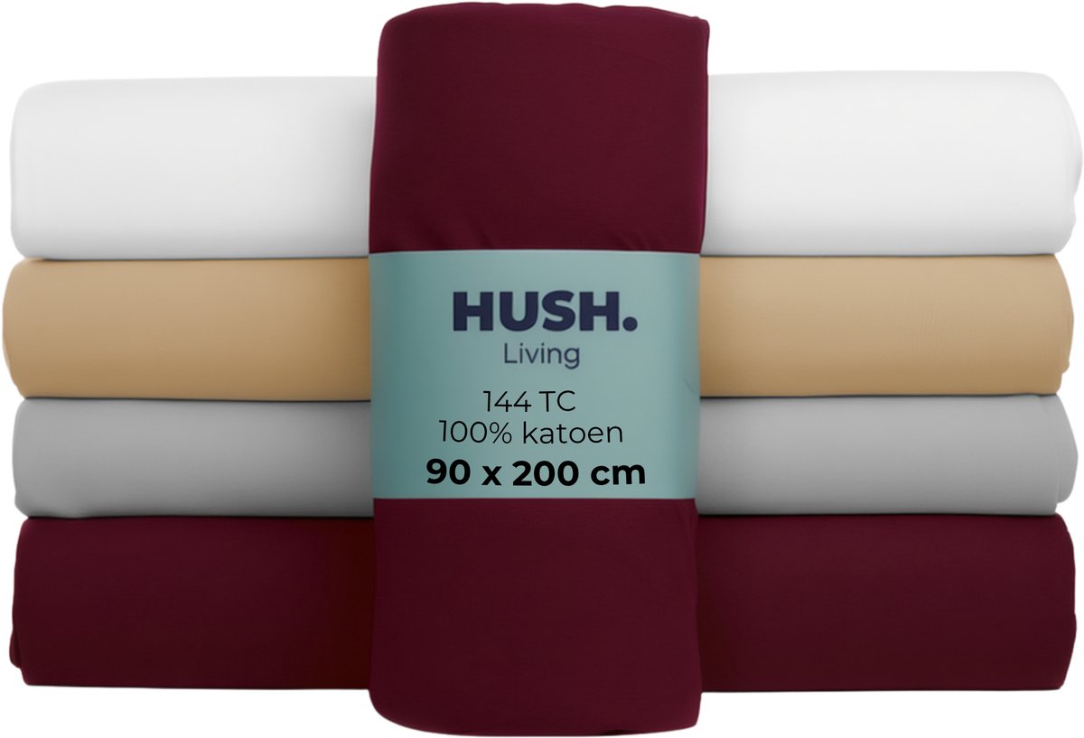 Hush. living hush living - hoeslaken 90x200+30cm - 100% katoen, 144tc, soepel en ademend - elastiek rondom - bordeaux