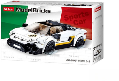 Sluban modelbricks italiaanse sportwagen bouwspeelgoed kinderen vanaf 8 jaar - constructiespeelgoed modelbouw - bouwdoos met 276 bouwstenen - m38-b0957