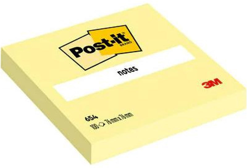 Zelfklevende memoblaadjes post-it 654-cy 76x76mm effen geel