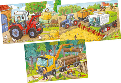 Goki houten legpuzzel voertuigen set van 3