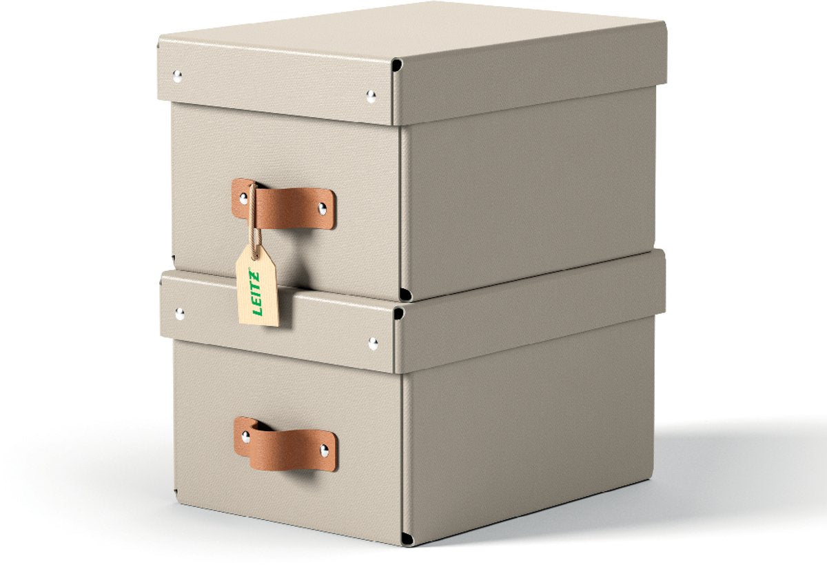 Leitz puro kleine opbergdoos met deksel - set van 2 - 7l - 100% gerecycled karton - beige