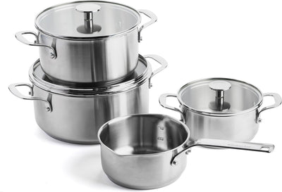 Kitchenaid stainless steel kookpannenset 7-delig - 16 20 24cm - 1.5 3.1 4.8l - pfas-vrij - rvs pannenset - pannenset inductie - ovenbestendig tot 220°c - met glazen deksel - zilver