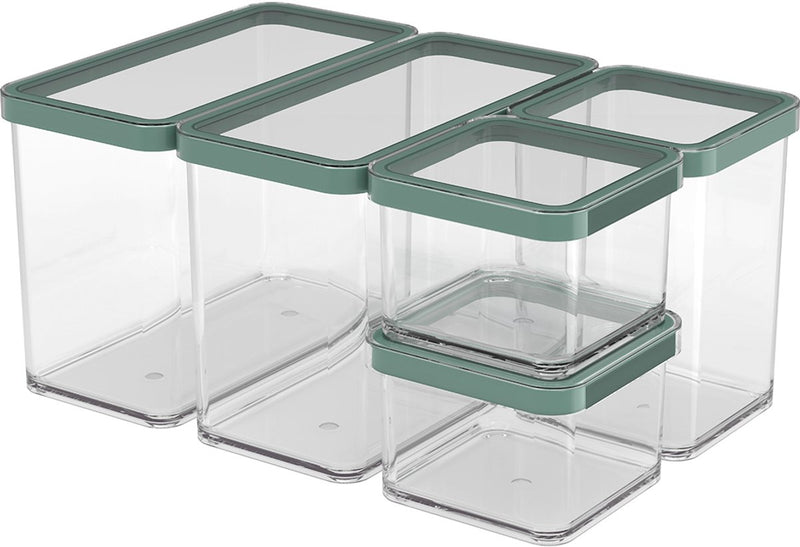Rotho loft voedselbewaardozen - set van 5 stuks - groen - 2x 2,1 liter, 2x 0,5liter en 1x 1 liter
