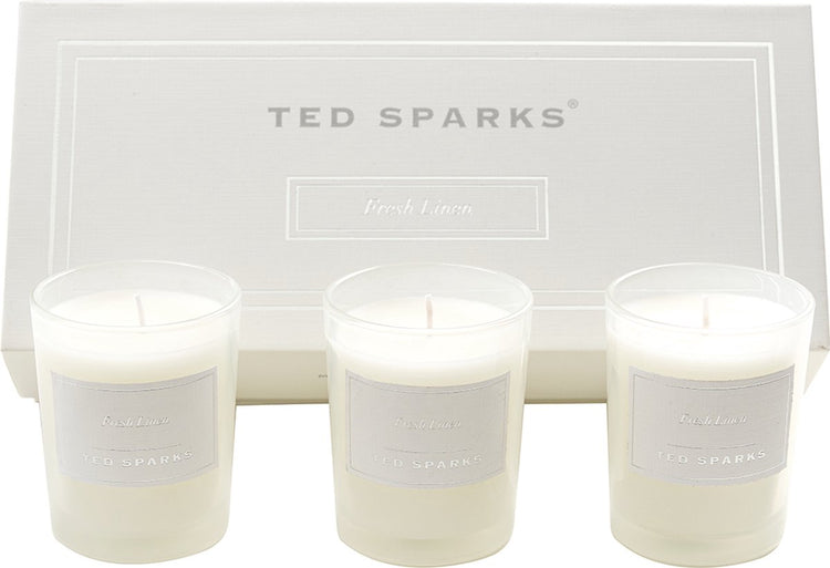 Ted sparks - gift set - 3 geurkaarsen in prachtige geschenkverpakking - fresh linen