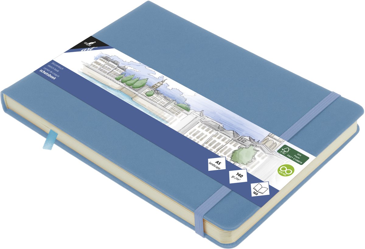Kangaro schetsboek - a5 landscape - sky blue - met elastiek en lint