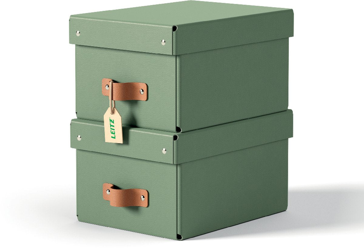 Leitz puro kleine opbergdoos met deksel - set van 2 - 7l - 100% gerecycled karton - groen