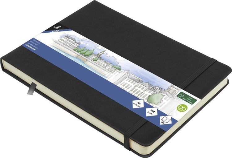 Kangaro schetsboek - a5 landscape - zwart - pu hardcover - met elastiek en lint