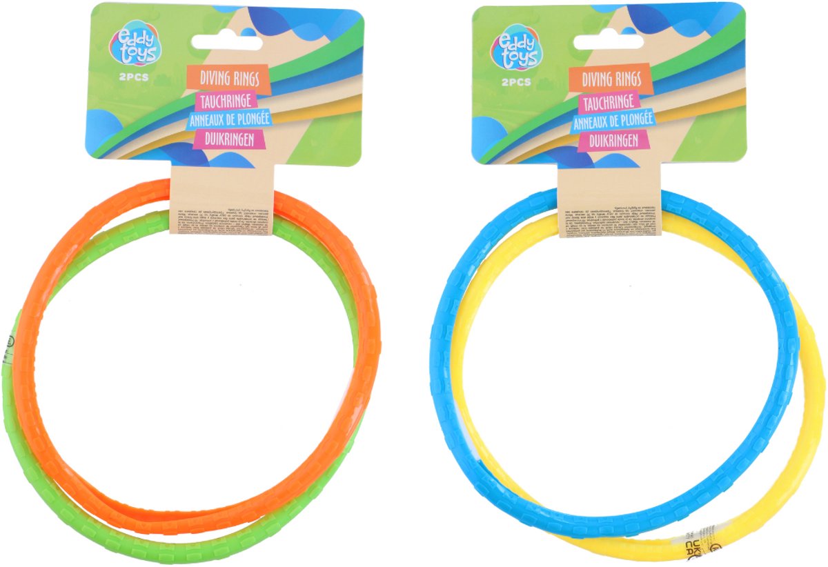 Eddy toys duikringen 2 stuks - zwemspeelgoed duikringen kinderen - waterspeelgoed duiken - opvallende kleuren - 1 willekeurige kleur combinatie