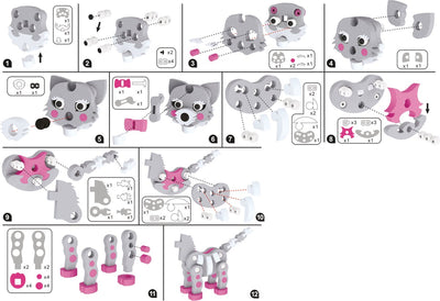 Eddy toys 3d puzzel kat - 62 stukken - foam - stimuleert ruimtelijk inzicht en creativiteit - eenvoudig in elkaar te zetten - geschikt voor kinderen van 6 tot 12 jaar - 27x9x21 cm - grijs roze