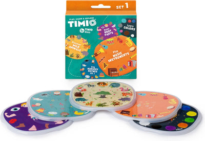 Timio disk set # 1: 5 audio-discs voor de player | leer kleuren, wilde dieren, muziekinstrumenten, 96 kinderliedjes vol. 1, lichnaamsdelen | alles in 8 talen | leerspeelgoed van 2 - 6 jaar