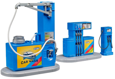 Bruder speelgoed tankstation en autowasstraat accessoire voor voertuigen.