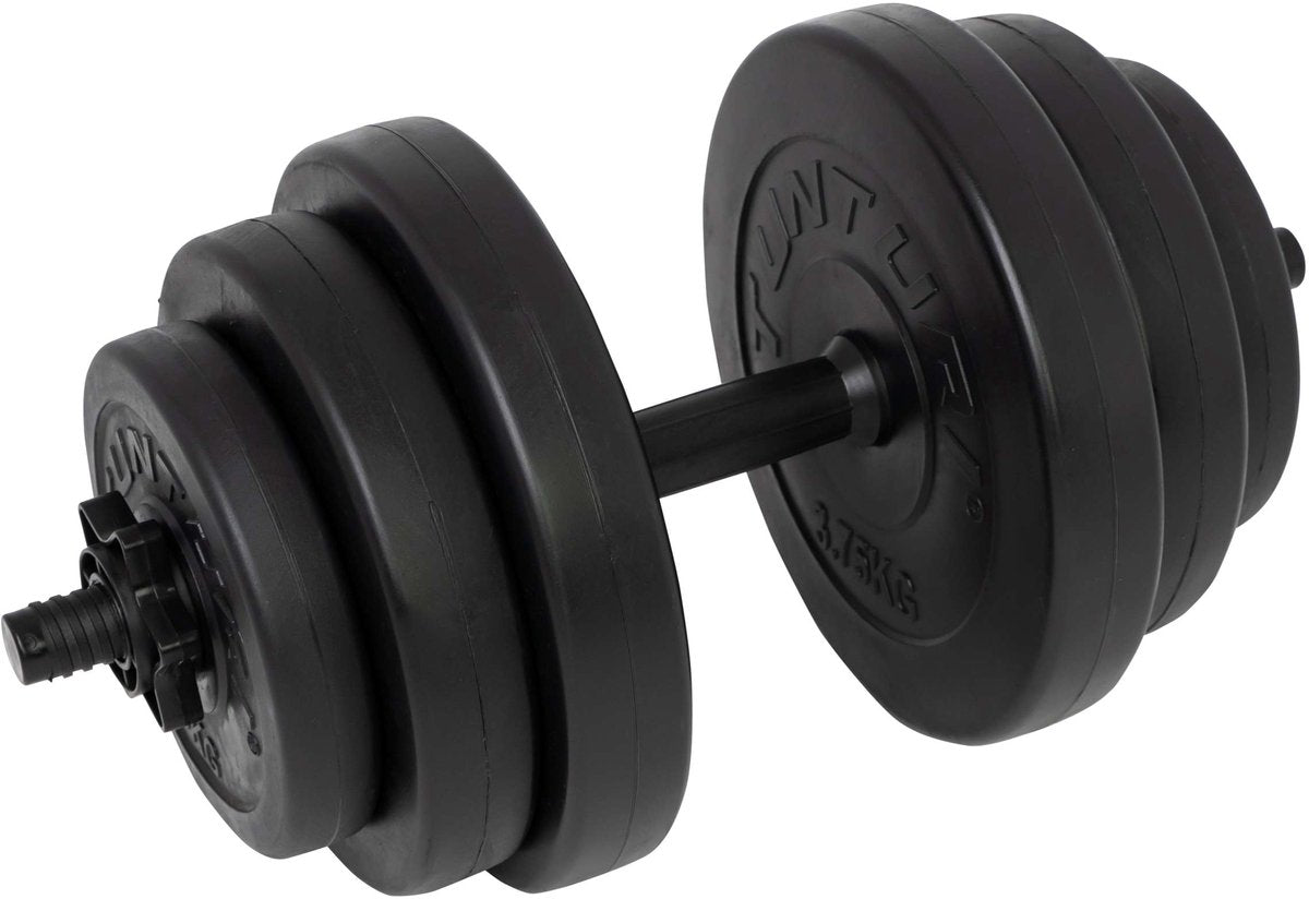 Tunturi dumbbellset - halterset - totaal 15 kg - zwart vinyl - incl. gratis fitness app