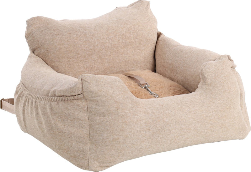 Flamingo autostoel hond – autostoel megan beige – 56x50x17cm – wasbare hoezen antislip bodem – veilig comfortabel reizen m