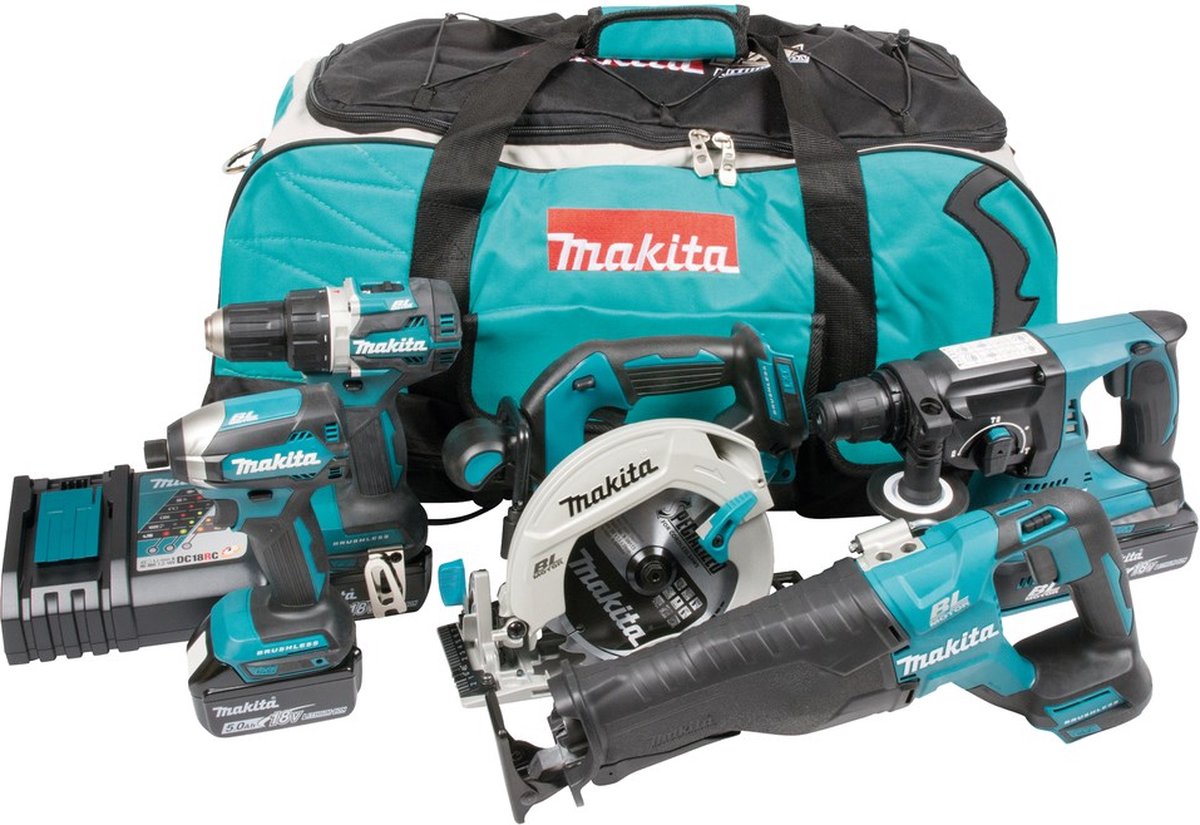 Makita dlx5032t accu combiset 5-delig 18v 5.0ah in tas