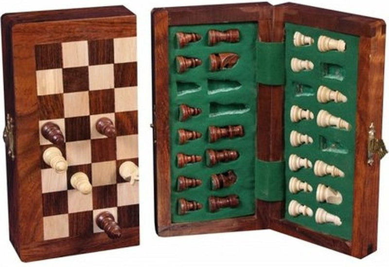 Engelhart longfield schaakset magnetisch en opklmagnetische opklapbare schaakset – houten schaakbord schaakstukken – acacia hout – compact 13 x 25 cm – reisbord voor tactisch spel –