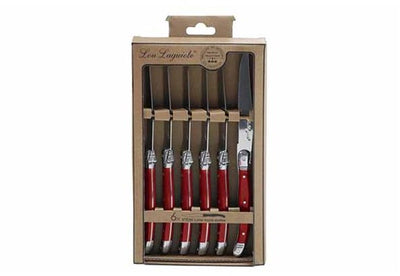 Lou laguiole messen set rustic vleeswaren rood metaal 6 stuks