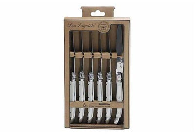 Lou laguiole messen set rustic vleeswaren wit metaal 6 stuks