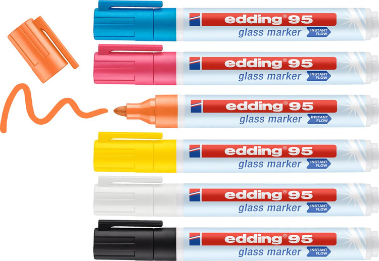 Edding 95 6 s glasmarker set - assorti kleuren - 6 stuks - zonder pompsysteem direct te gebruiken - 1,5-3mm