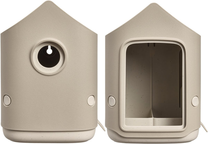 Elho cosy bird house and feeder - vogelhuisje en vogelvoederhuisje - 100% gerecycled plastic - l17.6 x b18 x h23 cm - paddenstoel beige