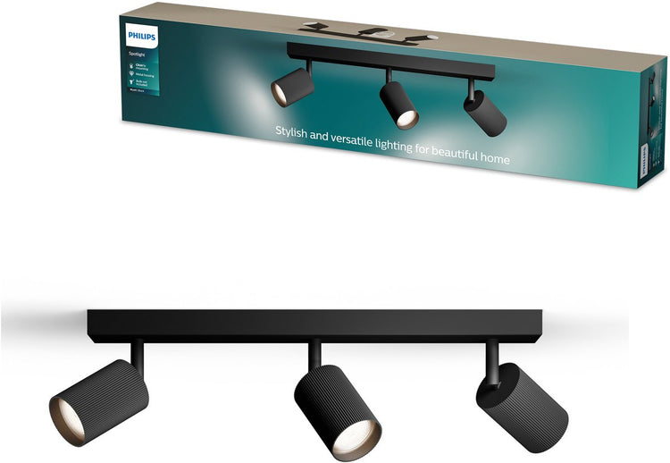 Philips wyatt opbouwspot - led gu10 fitting - richtbaar - 3 lichtpunten - clickfix - zwart