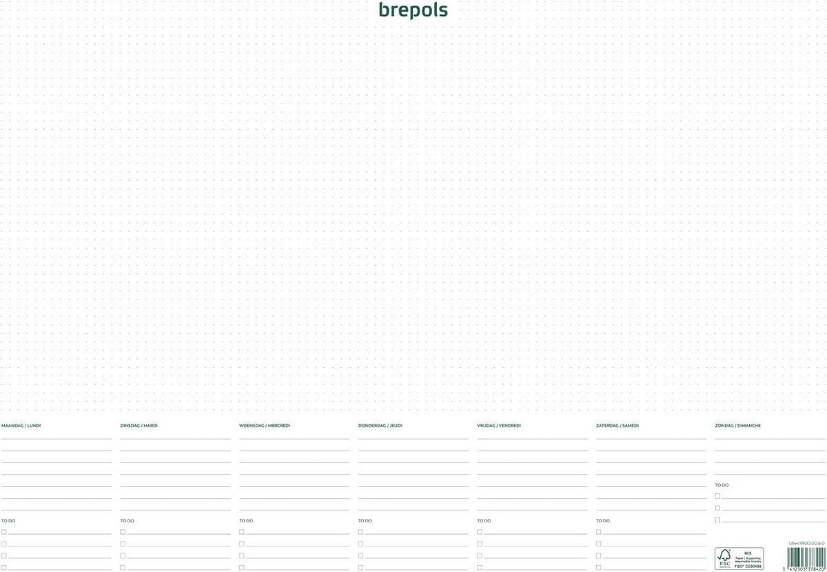 Brepols schrijfonderlegger met weekkalender, ongedateerd