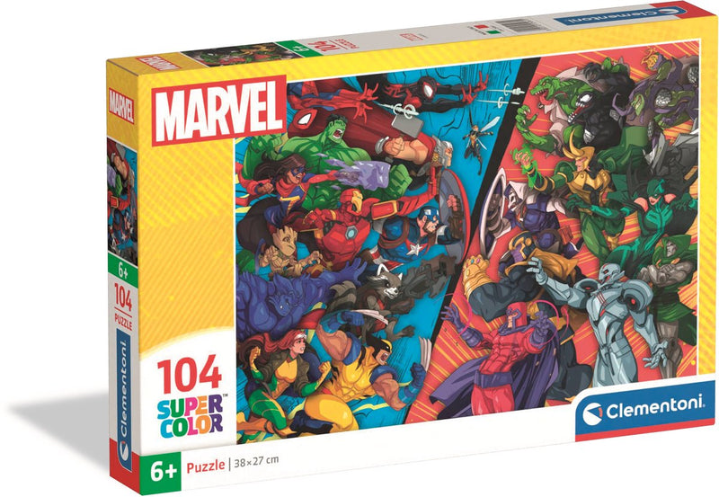 Clementoni - kinderpuzzel - 104 stukjes - marvel helden vs schurken - puzzel vanaf 6 jaar