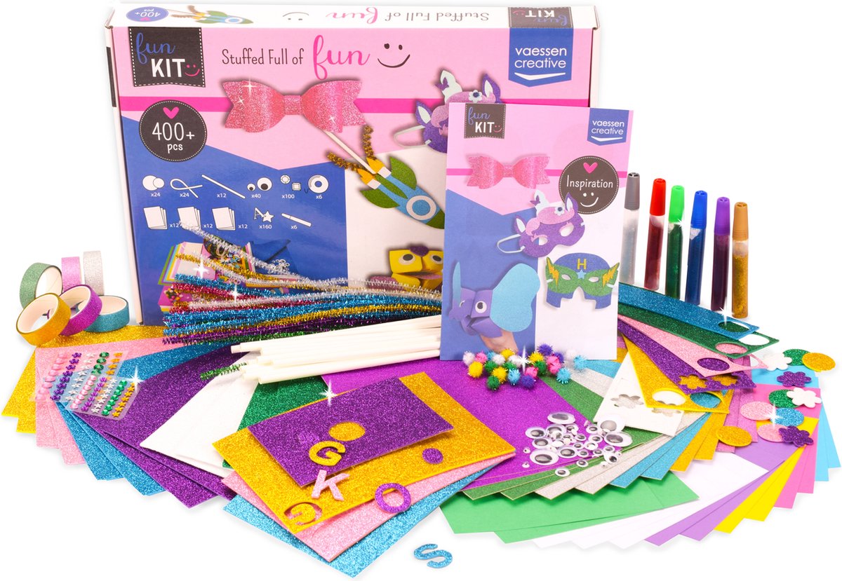 Vaessen creative knutselpakket glitter – knutseldoos voor kinderen - 400 onderdelen