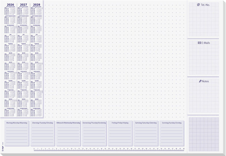 Sigel bureauonderlegger - lila - met kalender 2026 2027 2028 - formaat a2 - 30 vel afscheurbaar - si-h6355