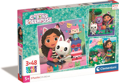 Clementoni legpuzzel super color vierkant gabby's poppenhuis, 3x48st.
