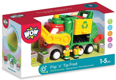 Wow toys flip 'n' trip fred - batterijloze vuilniswagen - push go vuilniswagen met 2 afvalverzamelaars 3 containers - bpa-vrij vaatwasserbestendig - vanaf 1 tot 5 jaar