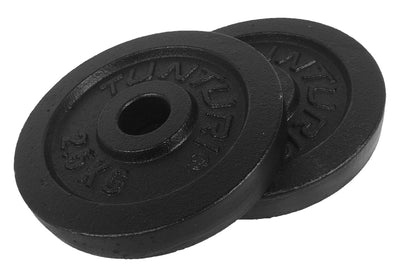 Tunturi halterschijven - halter gewichten - 2 x 2,50 kg - ø 30 mm - gietijzer - incl. gratis fitness app