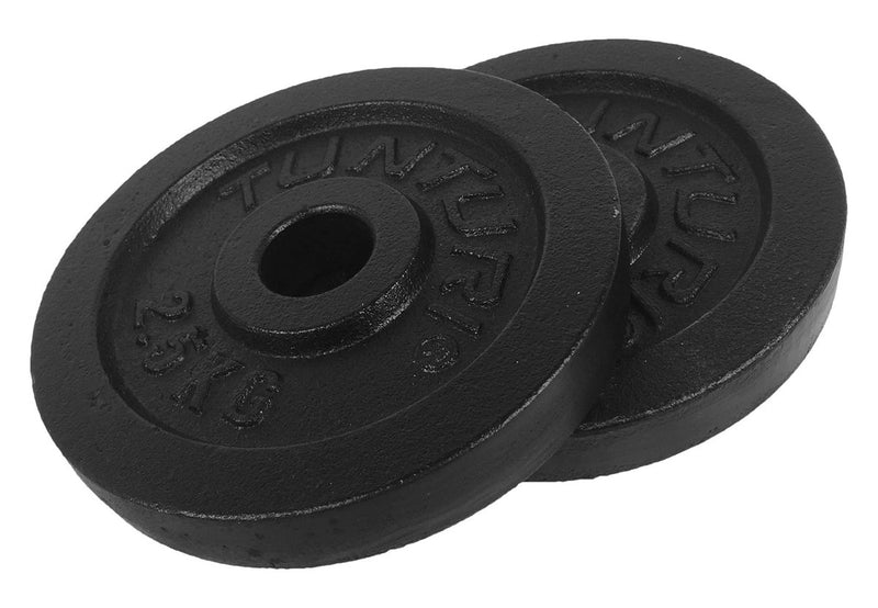 Tunturi halterschijven - halter gewichten - 2 x 2,50 kg - ø 30 mm - gietijzer - incl. gratis fitness app