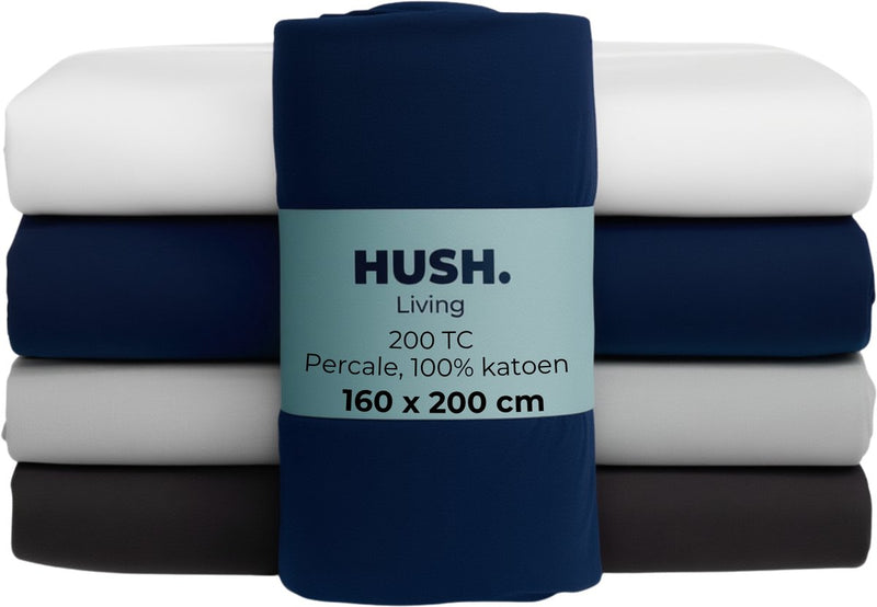 Hush. living hush living hoeslaken percale - 100% katoen - 200tc - extra fris en koel - sterk en slijtvast - elastiek rondom - 160x200+30cm - navy