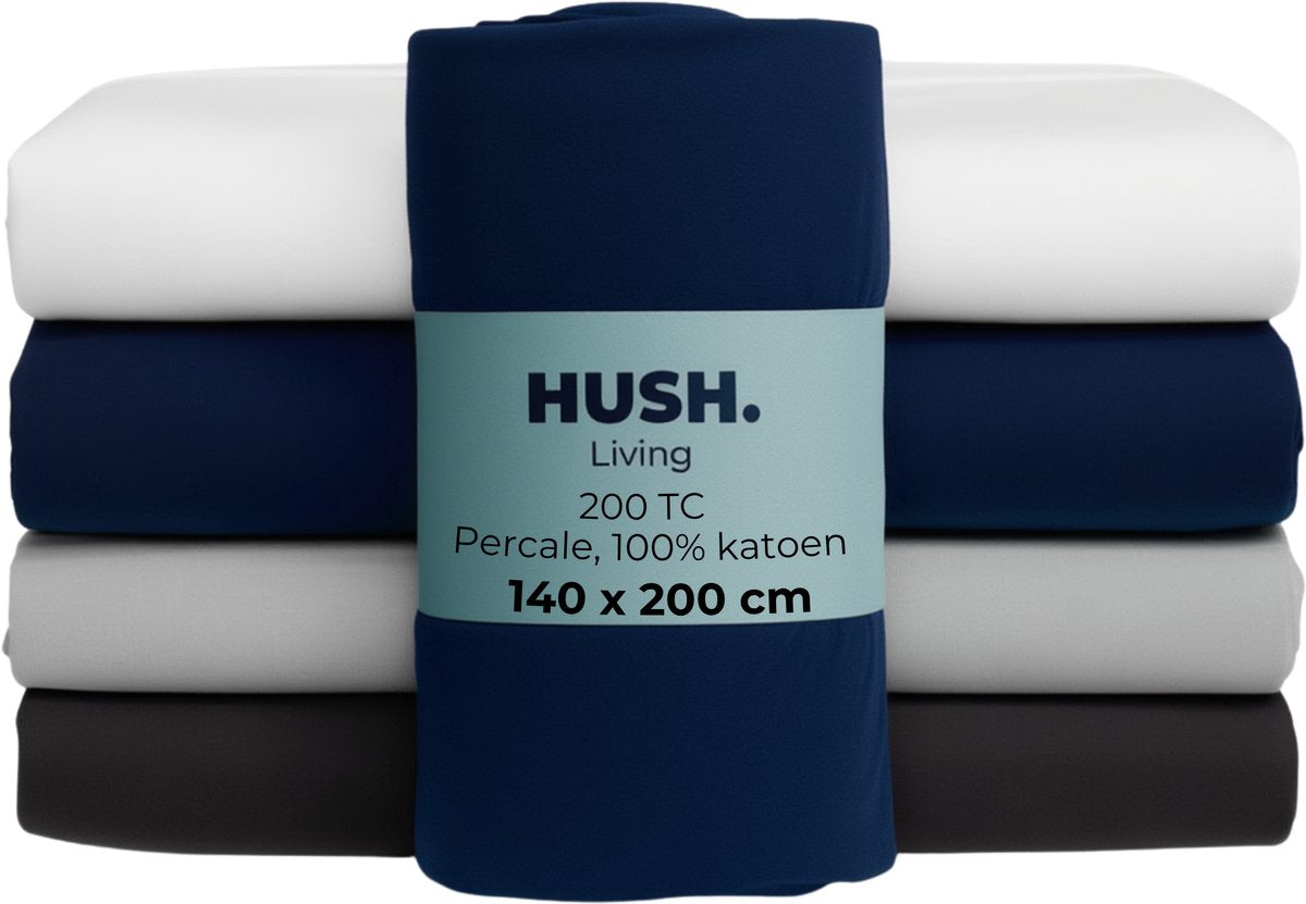 Hush. living hush living - hoeslaken percale 140x20xx+30cm - 100% katoen - 200tc - extra fris en koel - sterk en slijtvast - elastiek rondom - navy