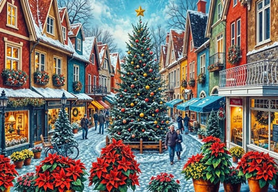 Bluebird puzzle kerst puzzel christmas town square shopping 1000 stukjes.