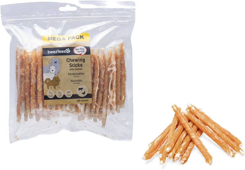 Beeztees kauwstaafjes met kip - 100 stuks - 12,5 cm - hondensnacks - kauwstaaf hond -