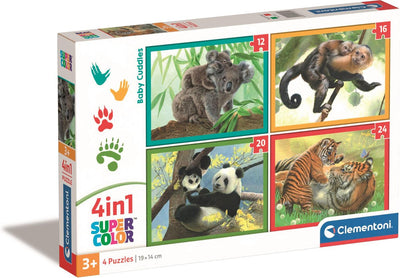 Clementoni - kinderpuzzel 4 in 1 - baby dieren - puzzels vanaf 3 jaar