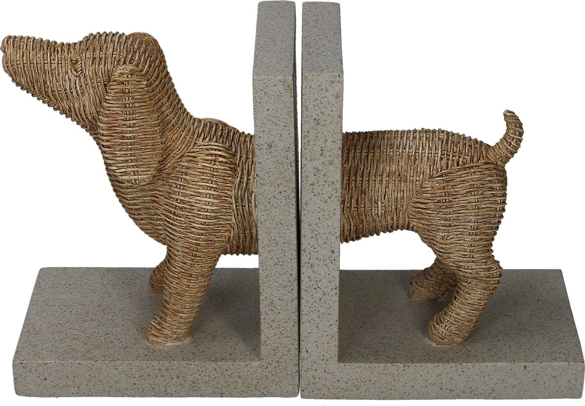 Hd boekensteun teckel naturel rietlook 25,5 x 8,8 x 15,5 cm set van 2