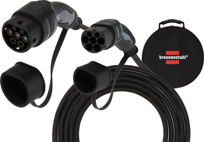 Brennenstuhl ev type 2 laadkabel 11kw (e-mobility type 2 oplaadkabel 5m, ip55, 3-fase, mode 3 kabel met tas voor elektrische hybride voertuigen)