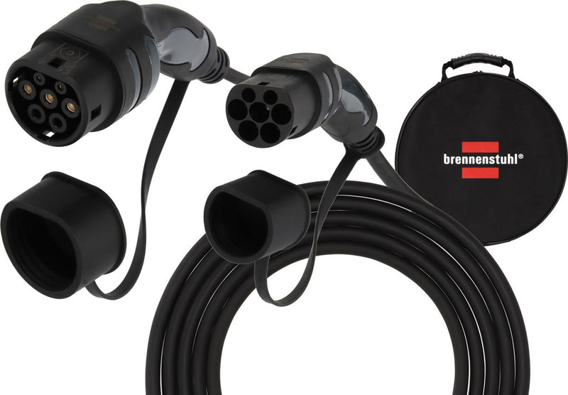 Brennenstuhl ev type 2 laadkabel 11kw (e-mobility type 2 oplaadkabel 5m, ip55, 3-fase, mode 3 kabel met tas voor elektrische hybride voertuigen)
