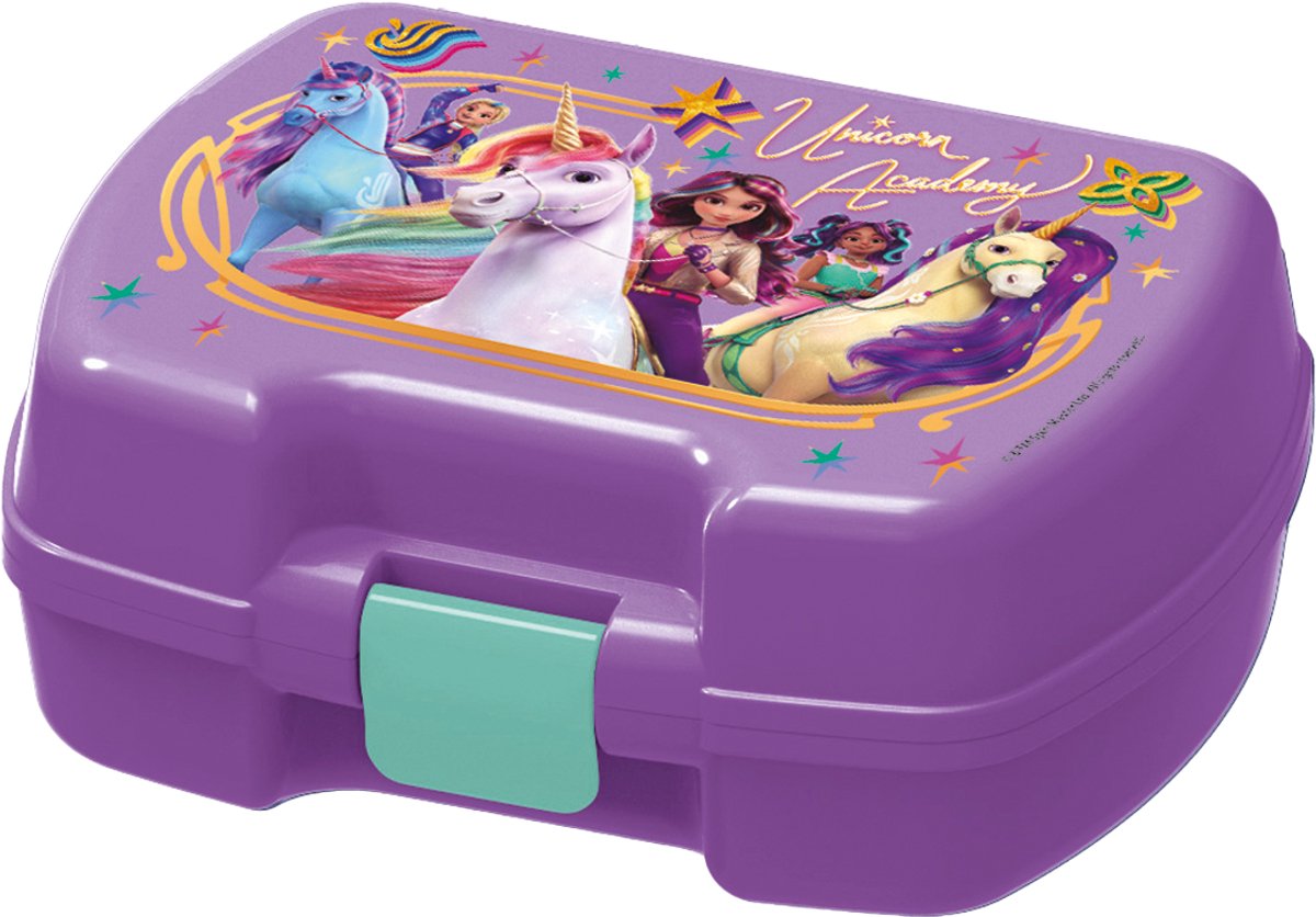 Stor unicorn academy lunchbox – premium broodtrommel voor kinderen vanaf 4 jaar – luchtdicht – bpa-vrij – paars