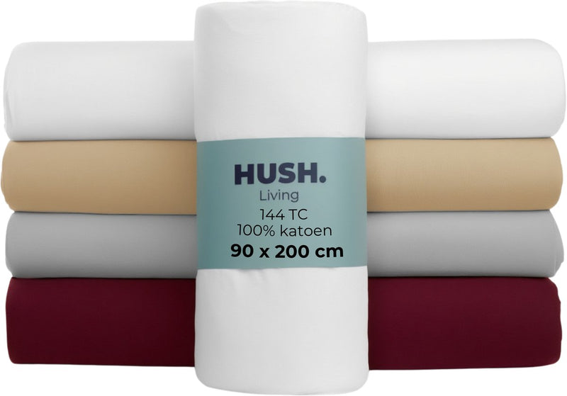 Hush. living hush living hoeslaken 100% katoen, 144tc, soepel en ademend - elastiek rondom - 90x200+30cm - wit