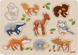 Goki houten noppenpuzzel bosdieren, 9st. - afbeelding 1